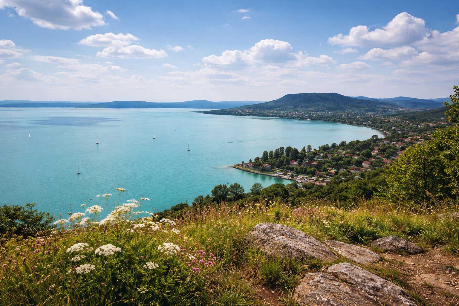 Blick über den Balaton von einem Hügel aus