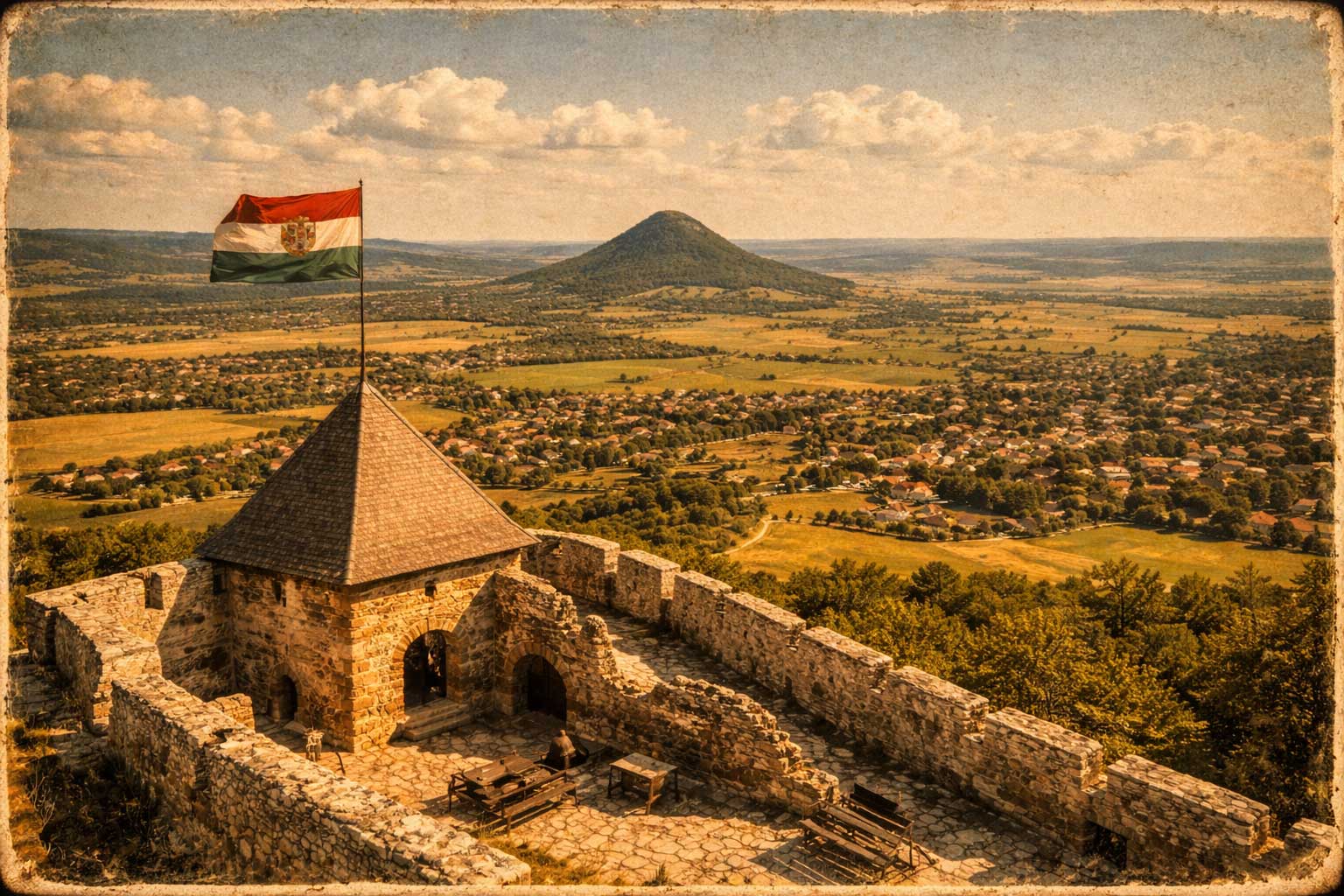 Blick von der Sümeg Burg über die Landschaft