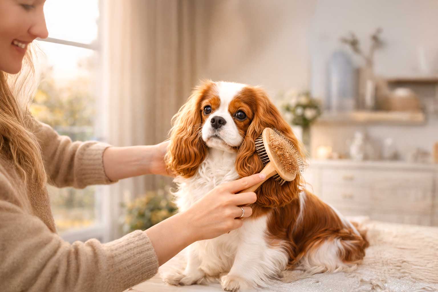 Pflege eines Cavalier King Charles Spaniels – Bürsten des seidigen Fells und achtsame Körperpflege