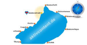 Urlaub in Ungarn Balatonalmadi Entdecken Sie Balatonalmádi, die idyllische Stadt im wunderschönen Komitat Veszprém, gelegen am nordöstlichen Ufer des Balaton inmitten von sanften Hängen und historischen Stätten. Als ehemaliges Kurzentrum verfügt Balatonalmádi über zahlreiche Einrichtungen, die die Methode von Arnold Rikli praktizieren und auch heute noch Erholungssuchende anziehen. Bewundern Sie die einzigartige Architektur der Stadt aus den roten Natursandsteinen der Region und besuchen Sie Sehenswürdigkeiten wie die Pfarrkirche, den Óvári-Aussichtsturm oder das Wesselényi-Strandbad. Entdecken Sie auch die umliegenden Orte wie Vörösberény mit der Wehrkirche aus dem 12. bis 13. Jahrhundert und dem charmanten Alten Rathaus. Besuchen Sie Balatonalmádi und lassen Sie sich von der warmherzigen und sanften Atmosphäre der Kleinstadt verzaubern.