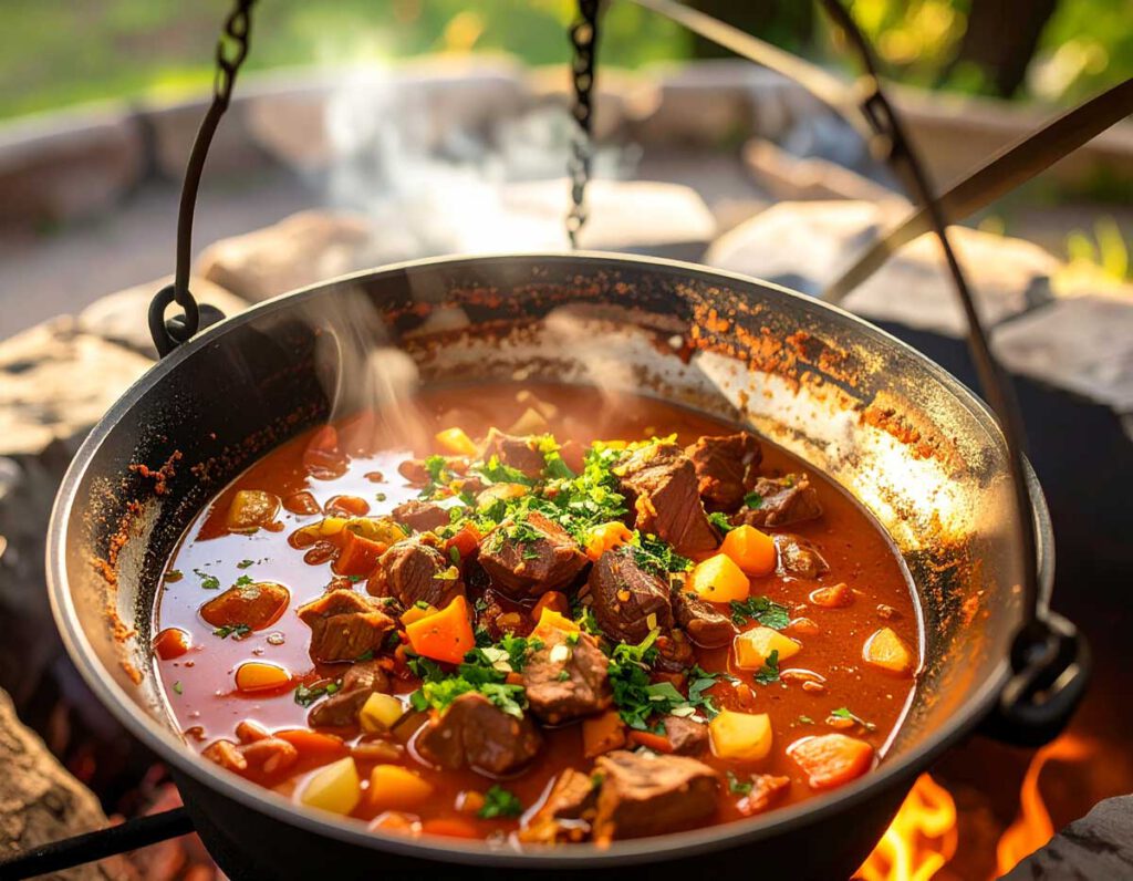 Traditionelles Kesselgulasch bei einem Puszta-Abenteuerurlaub